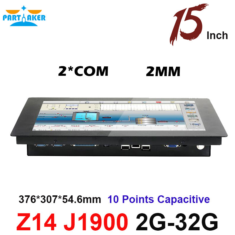 Partaker Elite Z14 15 Inch 10 Points Capacitive Touch Screen Intel J1900 Quad Core Panel PC 15 With 2MM Ultra Thin Front Panel