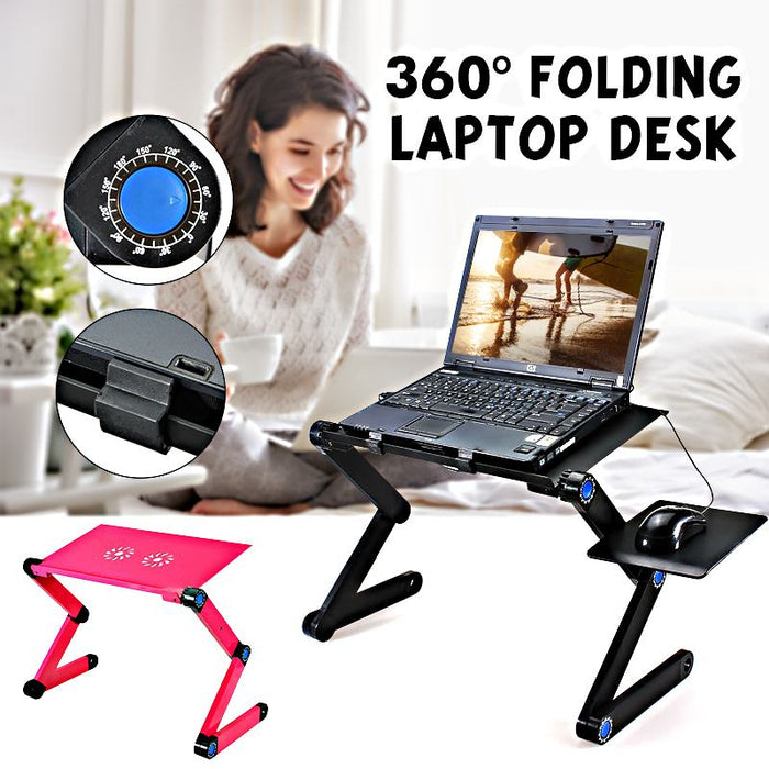 Portable Laptop Desk Computer Table 2 Holes Cooling Laptop Stand  360 Folding Desk Holder with Mouse Pad Notebook Table for Bed