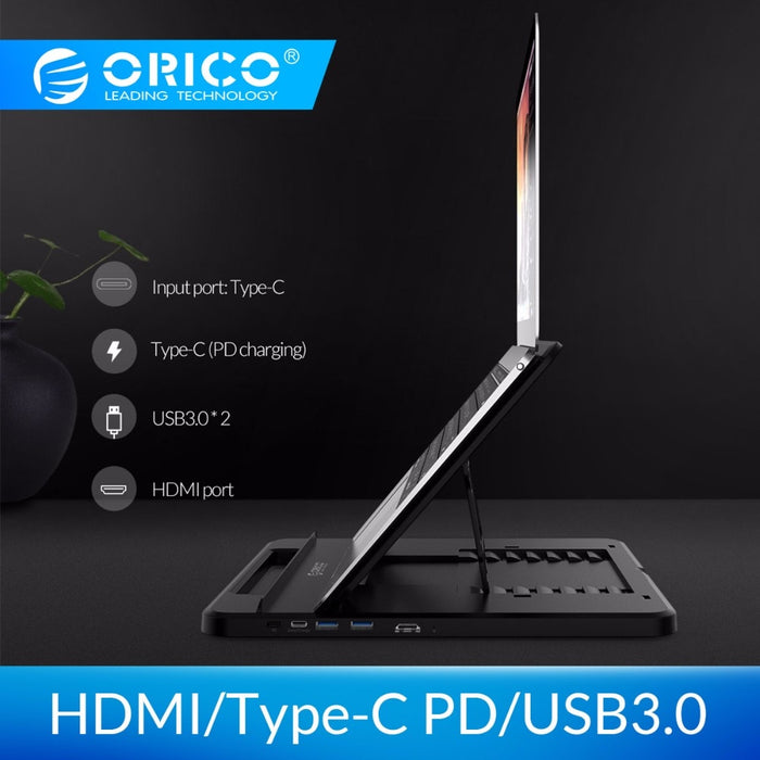 ORICO Laptop Holder USB-C to HDMI PD USB 3.0 HUB SD/TF Ports 7 Angles Adjustable Anti-skid Silicone Hollow Heat-dissipation