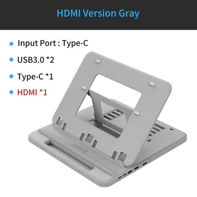 ORICO Laptop Holder USB-C to HDMI PD USB 3.0 HUB SD/TF Ports 7 Angles Adjustable Anti-skid Silicone Hollow Heat-dissipation