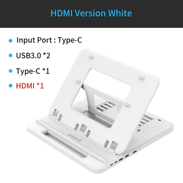 ORICO Laptop Holder USB-C to HDMI PD USB 3.0 HUB SD/TF Ports 7 Angles Adjustable Anti-skid Silicone Hollow Heat-dissipation