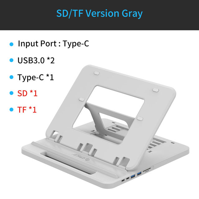 ORICO Laptop Holder USB-C to HDMI PD USB 3.0 HUB SD/TF Ports 7 Angles Adjustable Anti-skid Silicone Hollow Heat-dissipation