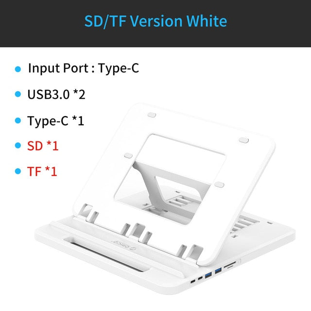 ORICO Laptop Holder USB-C to HDMI PD USB 3.0 HUB SD/TF Ports 7 Angles Adjustable Anti-skid Silicone Hollow Heat-dissipation