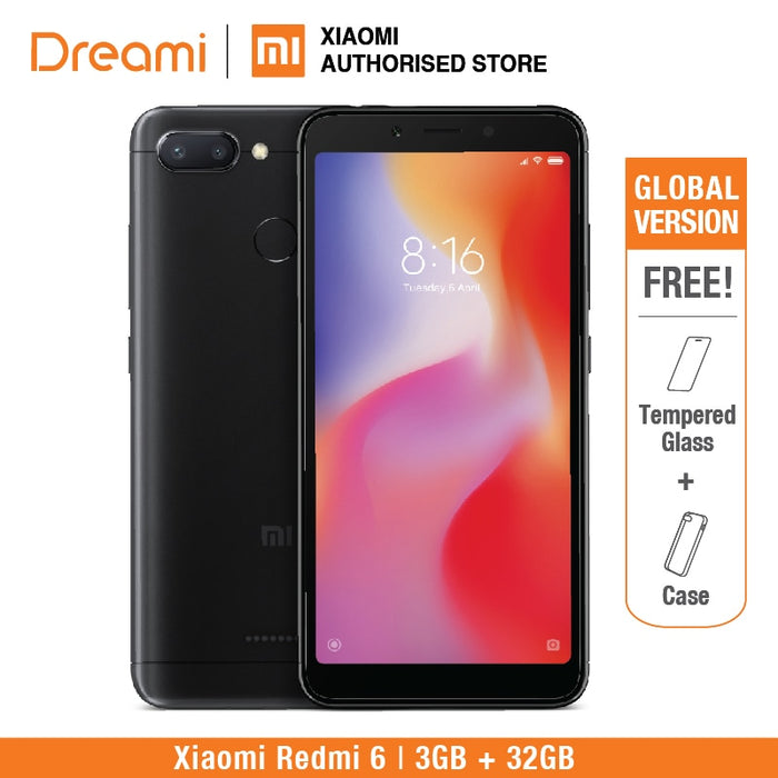 Global Version Xiaomi Redmi 6 32GB ROM 3GB RAM (Brand New and Sealed)