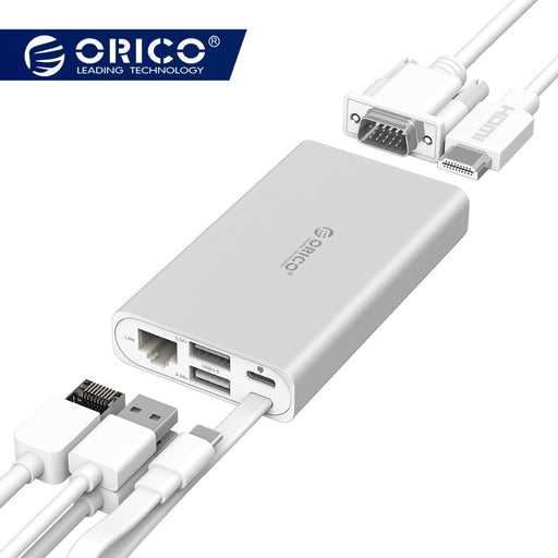 ORICO 7-in-1 USB-C Type-C Desktop Laptop Docking Station for MACbook Apple USB-C to HDMI 4K VGA Port HUB RJ45 Network Converter