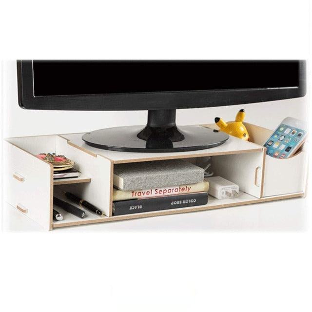 Wooden Monitor Shelf Plinth Strong Laptop Stand LED LCD Computer Riser Desktop Holder Bracket Home Tablet Lapdesks 48X20X10cm