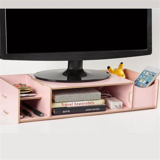 Wooden Monitor Shelf Plinth Strong Laptop Stand LED LCD Computer Riser Desktop Holder Bracket Home Tablet Lapdesks 48X20X10cm